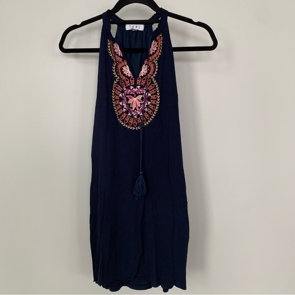 THML Navy Blue Embroidered‎ Sleeveless Dress Size M